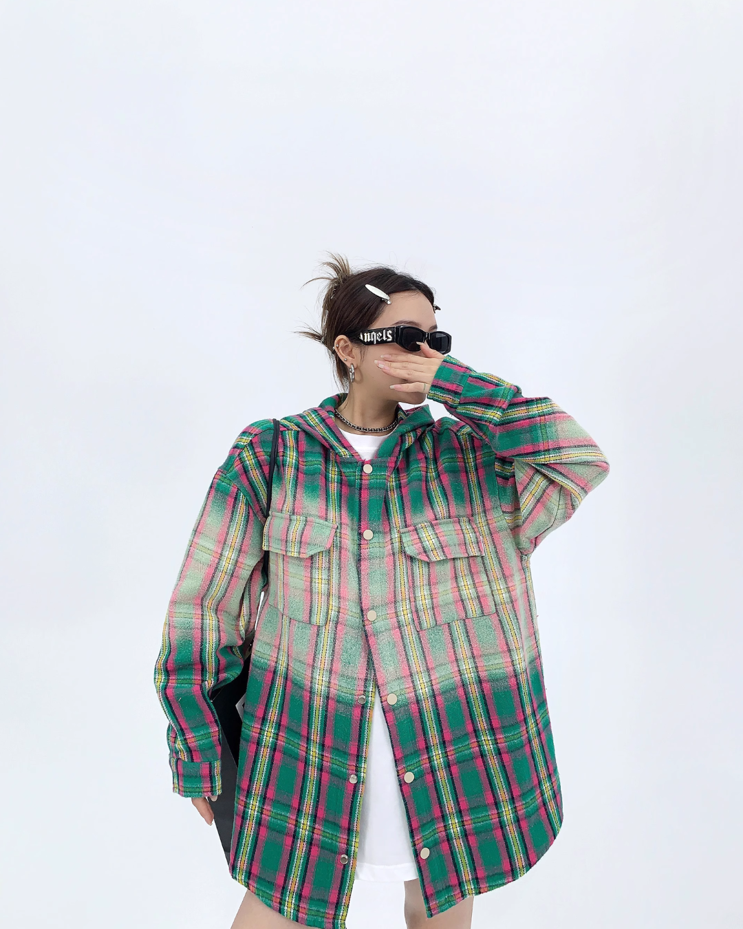 Oversized Plaid Hooded Shirt YLS0466