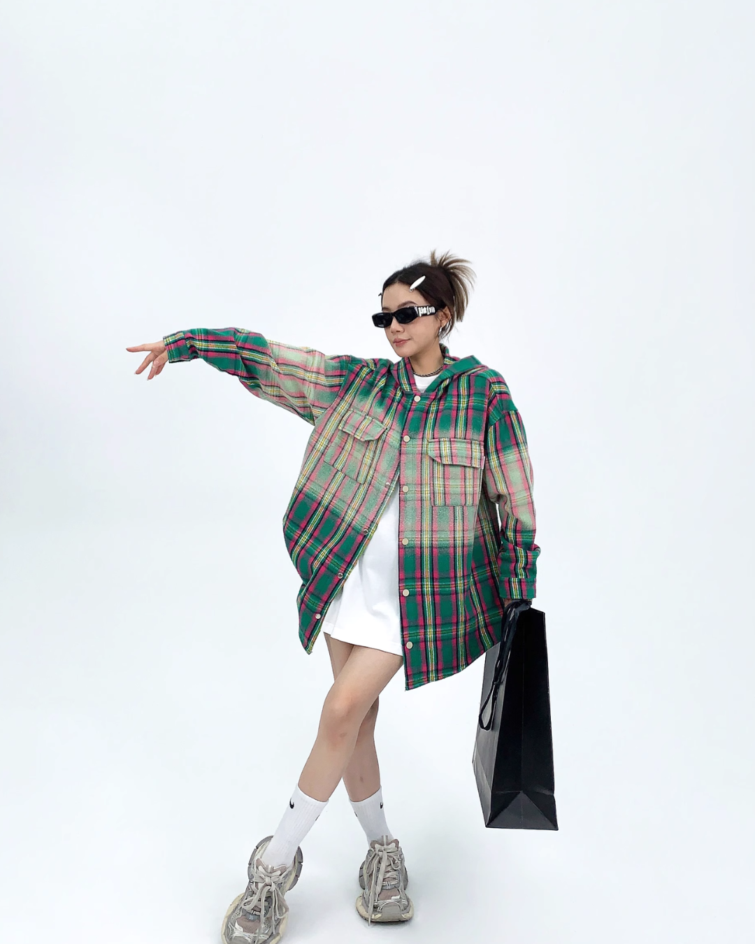 Oversized Plaid Hooded Shirt YLS0466