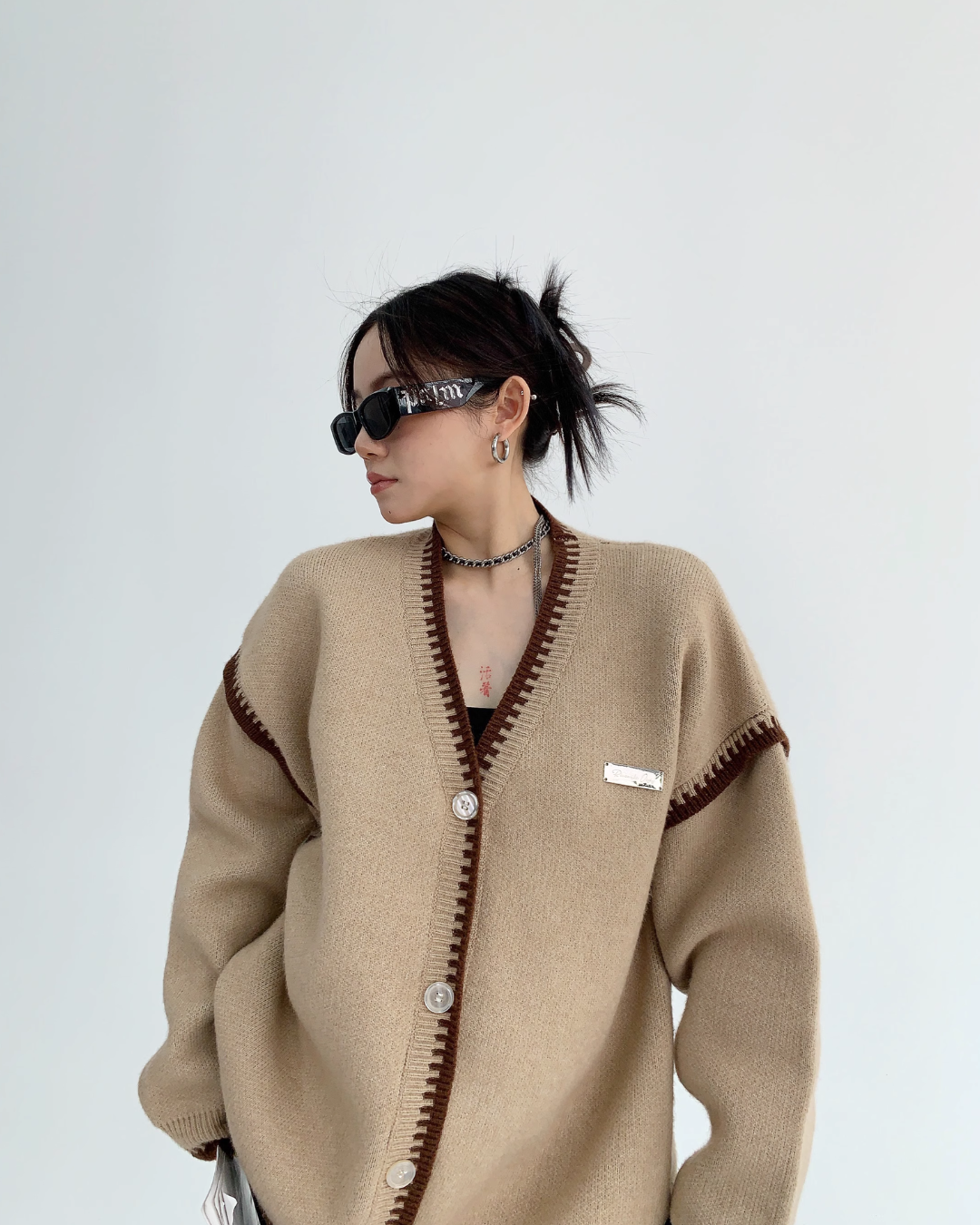 Bicolor V-Neck Button Cardigan YLS0372