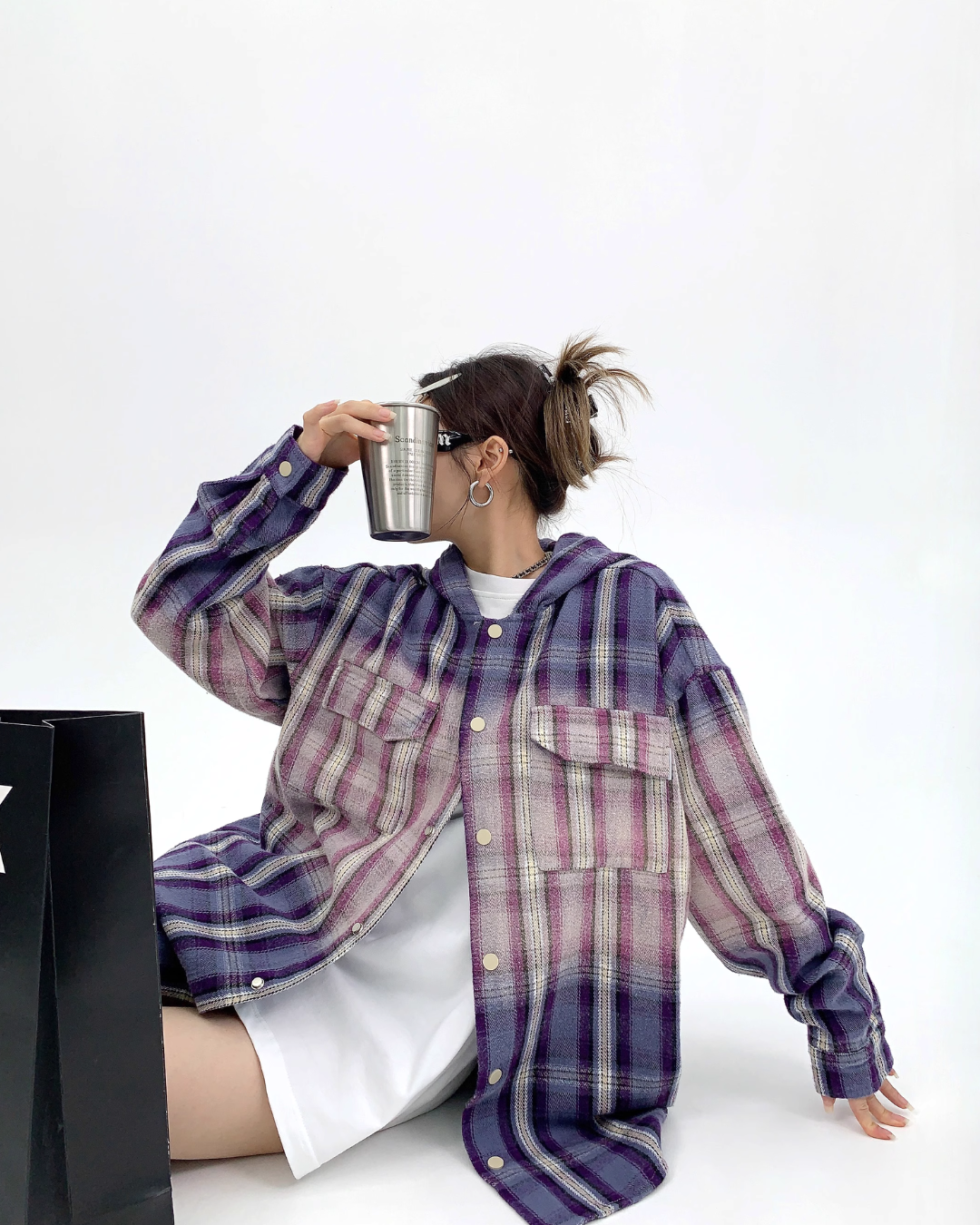 Oversized Plaid Hooded Shirt YLS0466