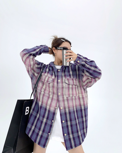 Oversized Plaid Hooded Shirt YLS0466