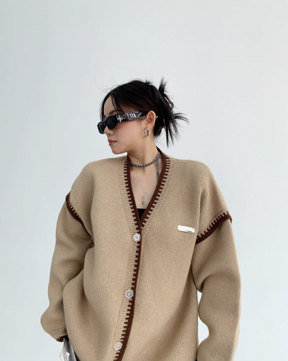 Bicolor V-Neck Button Cardigan YLS0372