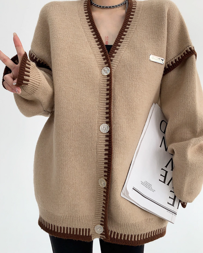 Bicolor V-Neck Button Cardigan YLS0372
